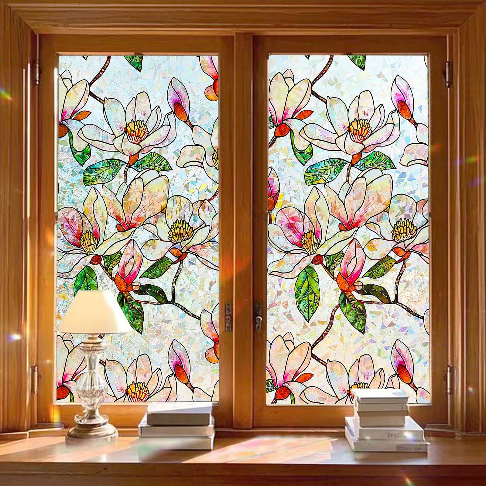 Bectosy Window Privacy Film Stained Glass 17.5″ x 78.7″, Magnolia