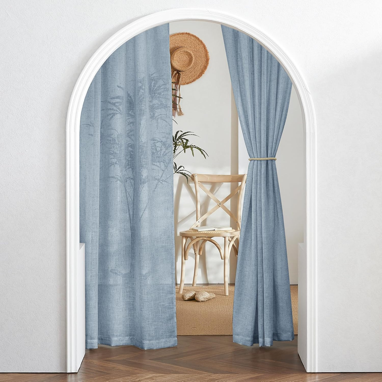 Light Filtering Curtains 95 Inches Long 2 Panels Set, Privacy Protected Linen Bl
