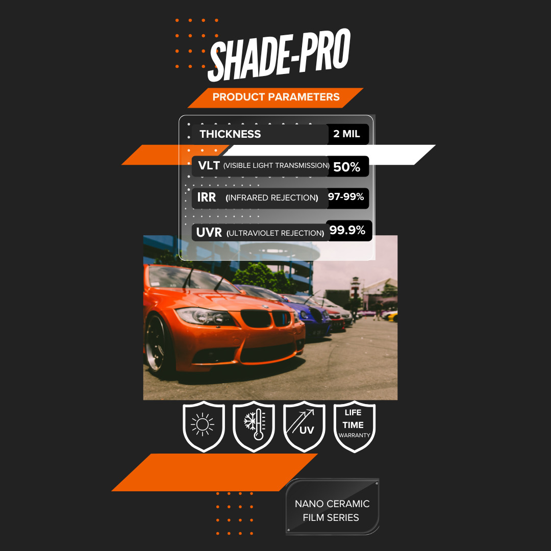Nano Ceramic Window Tint Film Roll-Shade Pro Series 2Mil VLT, UV & IR Protection