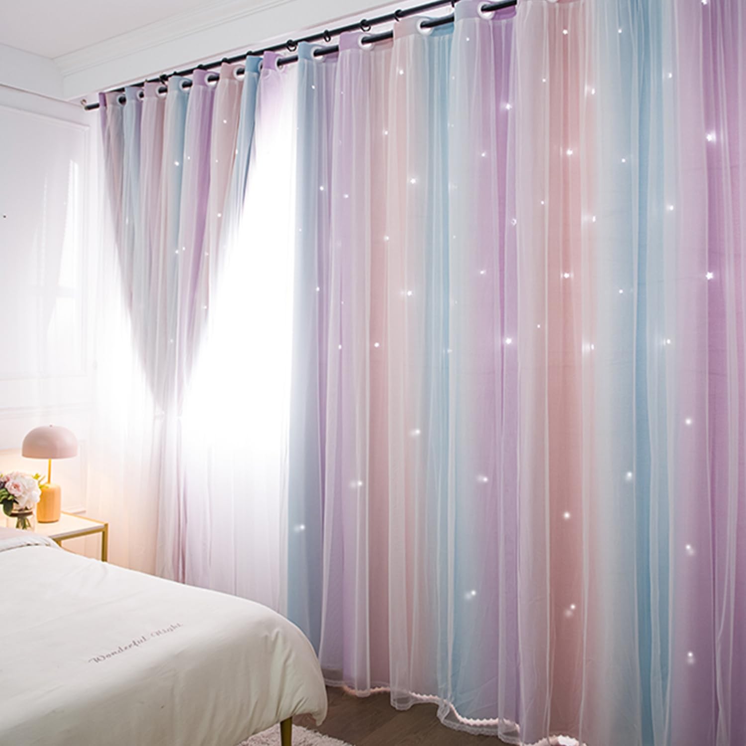 Yancorp Curtains for Girls Bedroom 52″W x 63″L Pink Purple Room Darkening