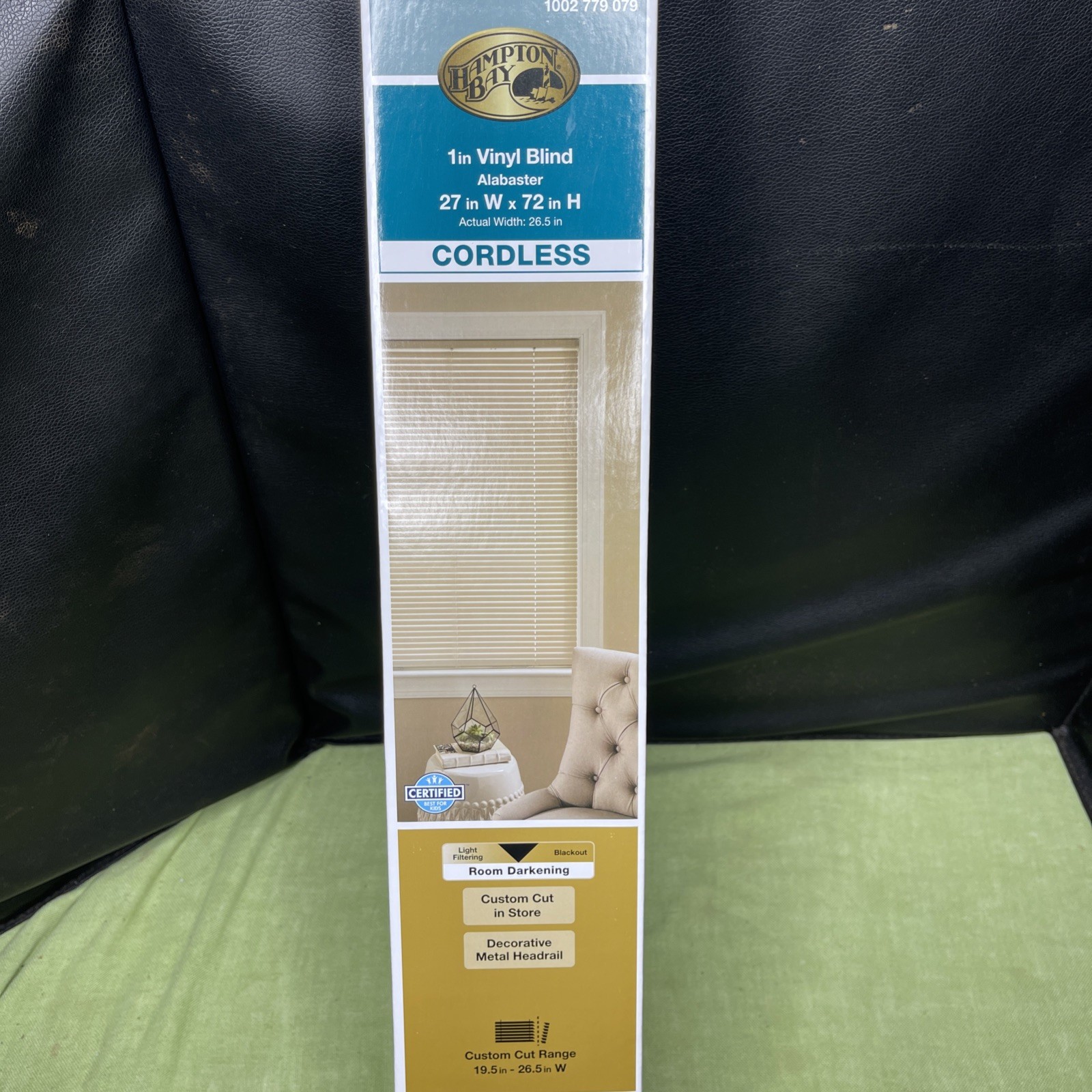 Hampton Bay 1” Vinyl Cordless Blind 27”x72” Alabaster White NIB Custom Cut