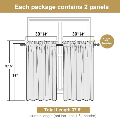 out Kitchen Curtains 36 Inch Length 2 Pcs, 30″W x 36″L (Pack of 2) Black