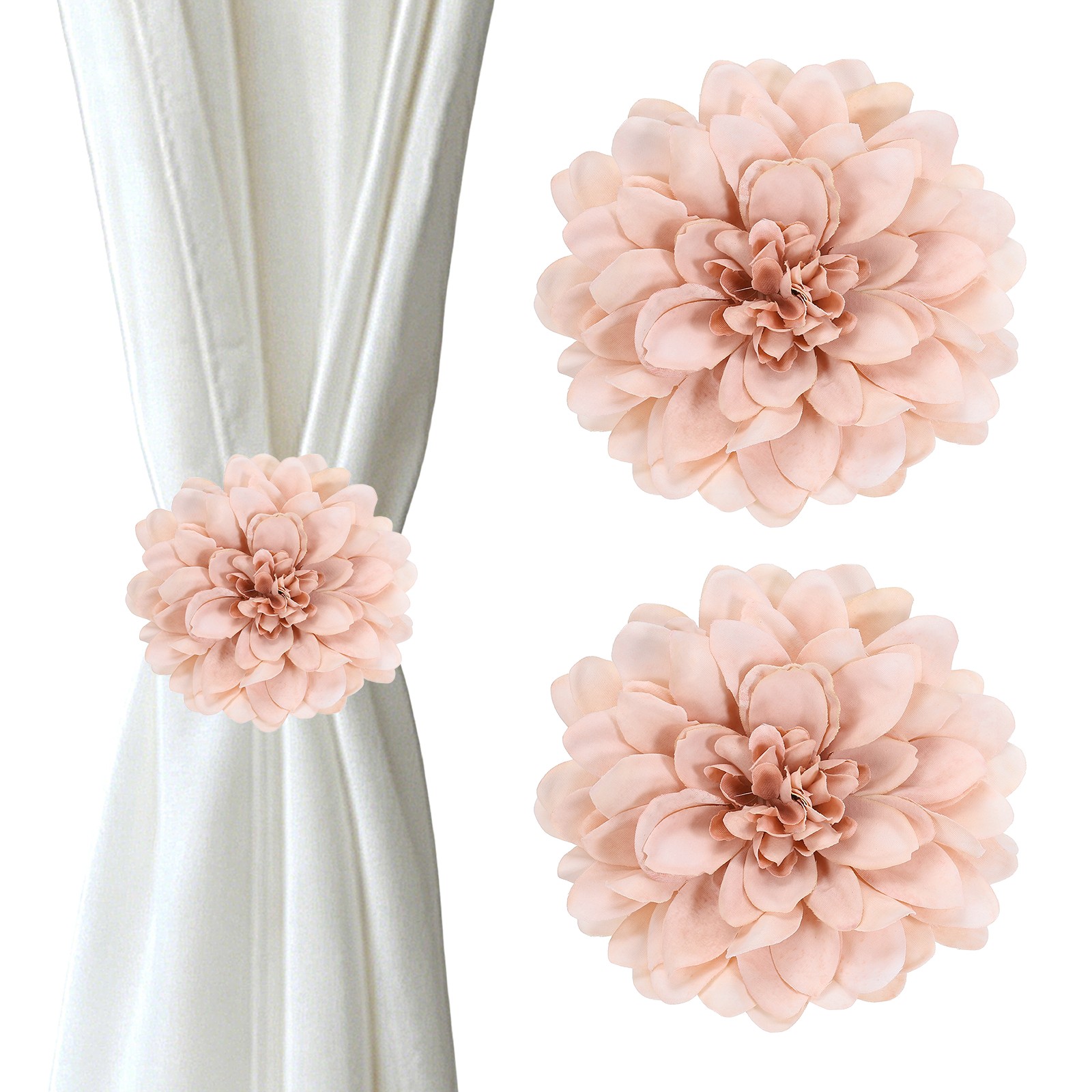 2PCS Flower Curtain Clips, Curtain Tiebacks Decorative Holdback, Light Orange