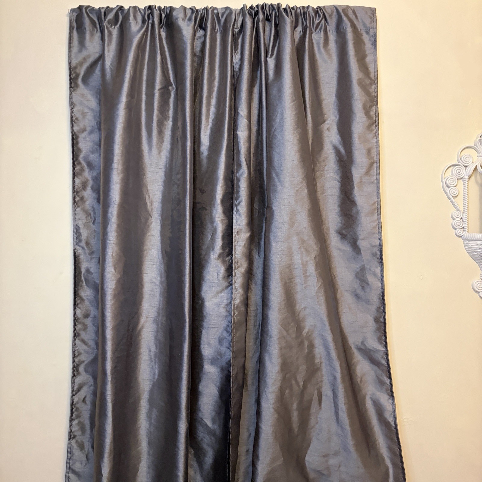 Metallic Gray Floor Length 36”x 84” Plain Rod Pocket Panel Curtains Set Of 2