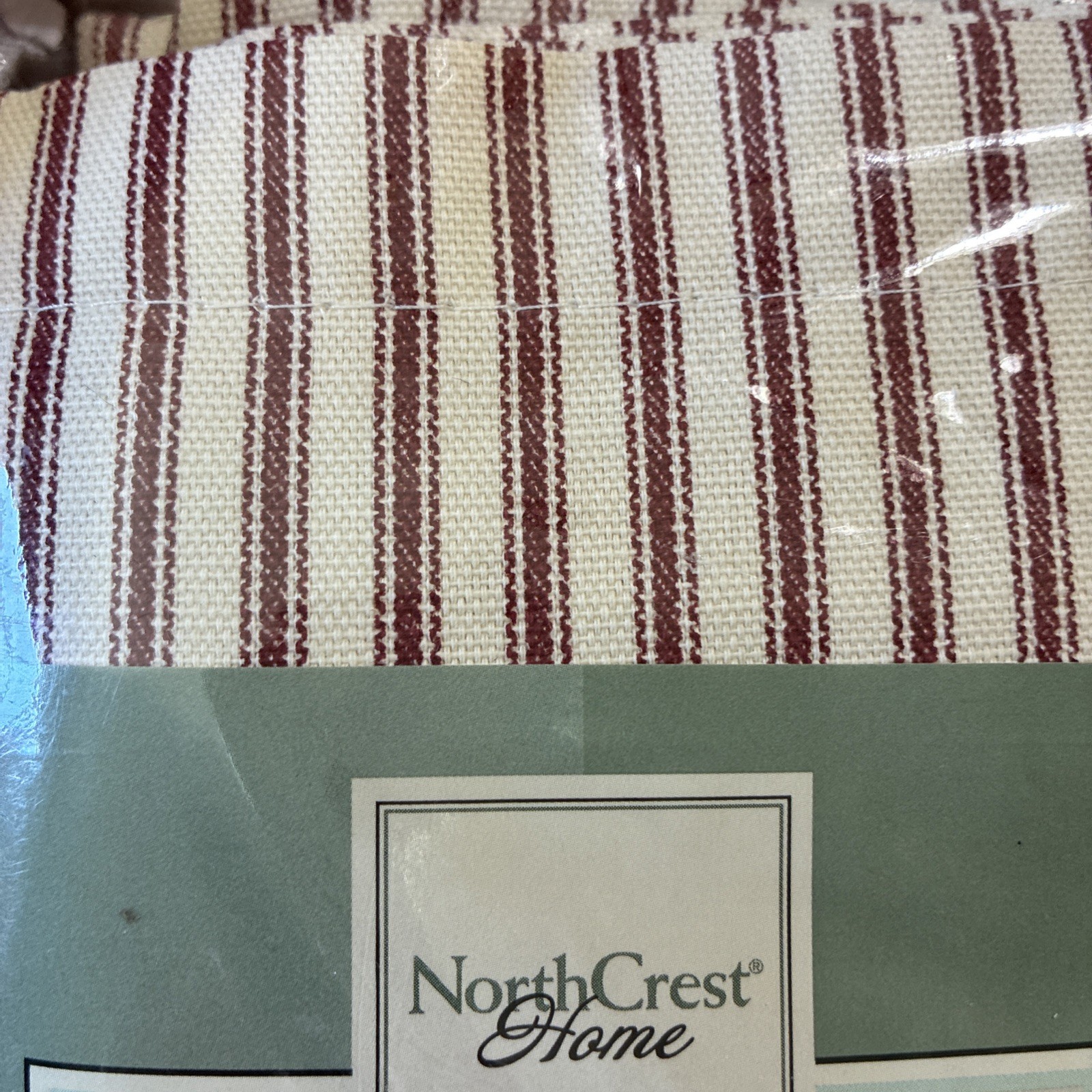 New North Crest Ticking Stripe Valance and tiers Cafe Curtain Set Red Cream
