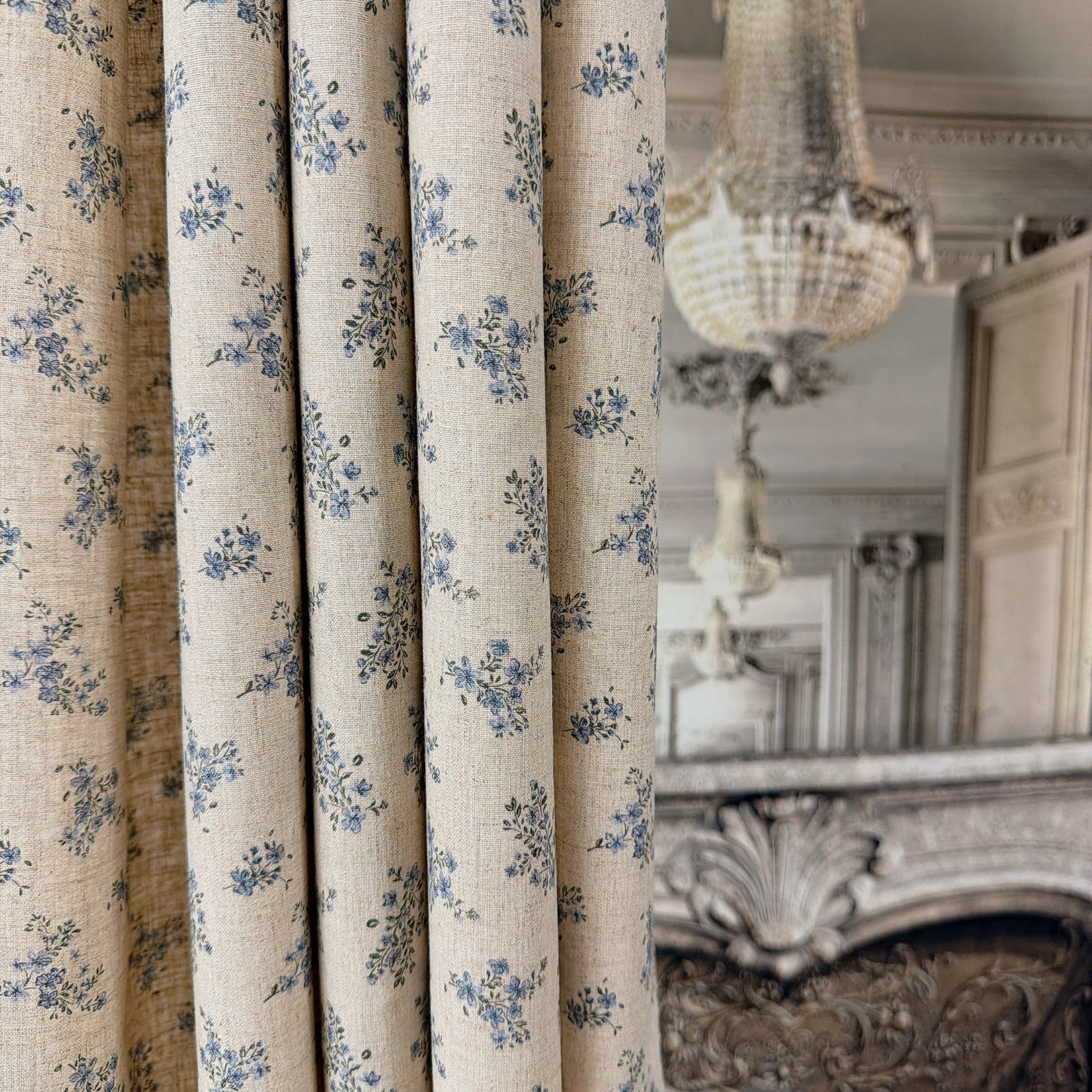 Handcrafted Floral Curtains Linen Blend Petite Botanical Custom Drapery Panels