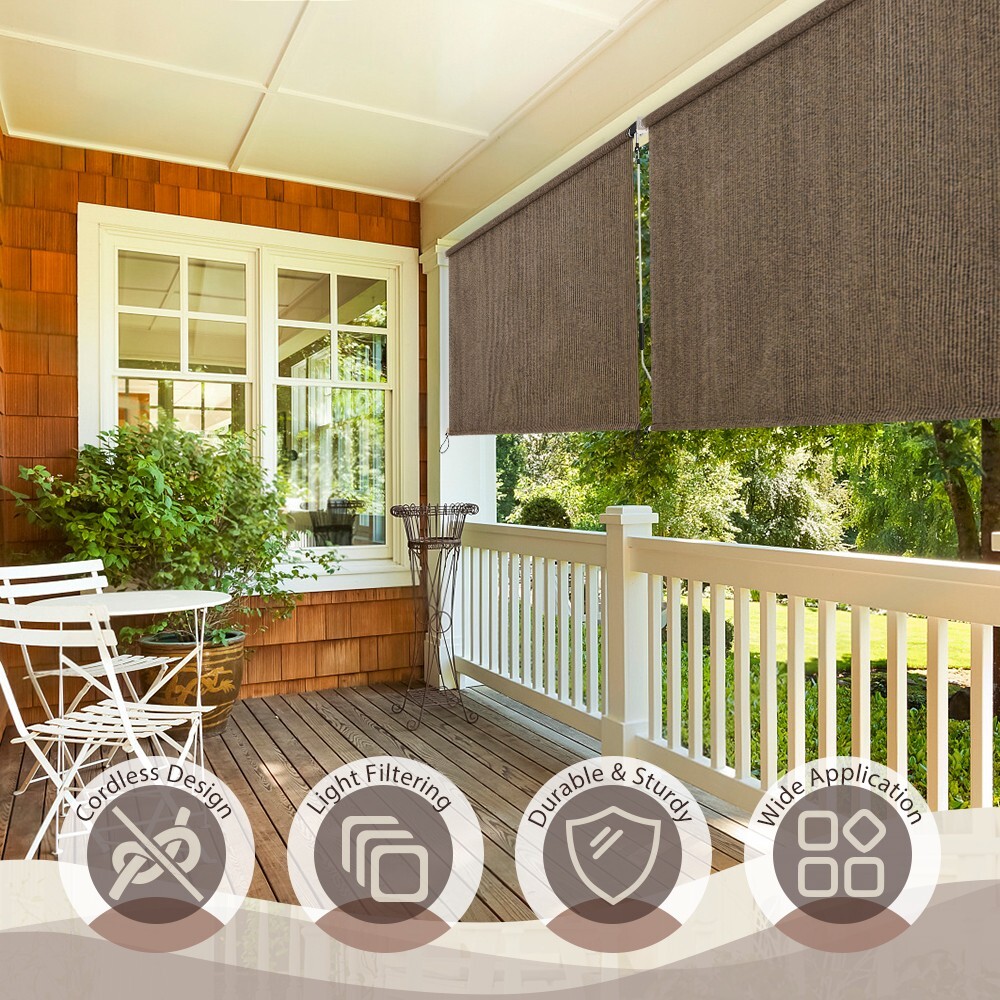 LUCKUP Outdoor Sunshade Roller Shades, Exterior Cordless Roll Up Shades Blinds