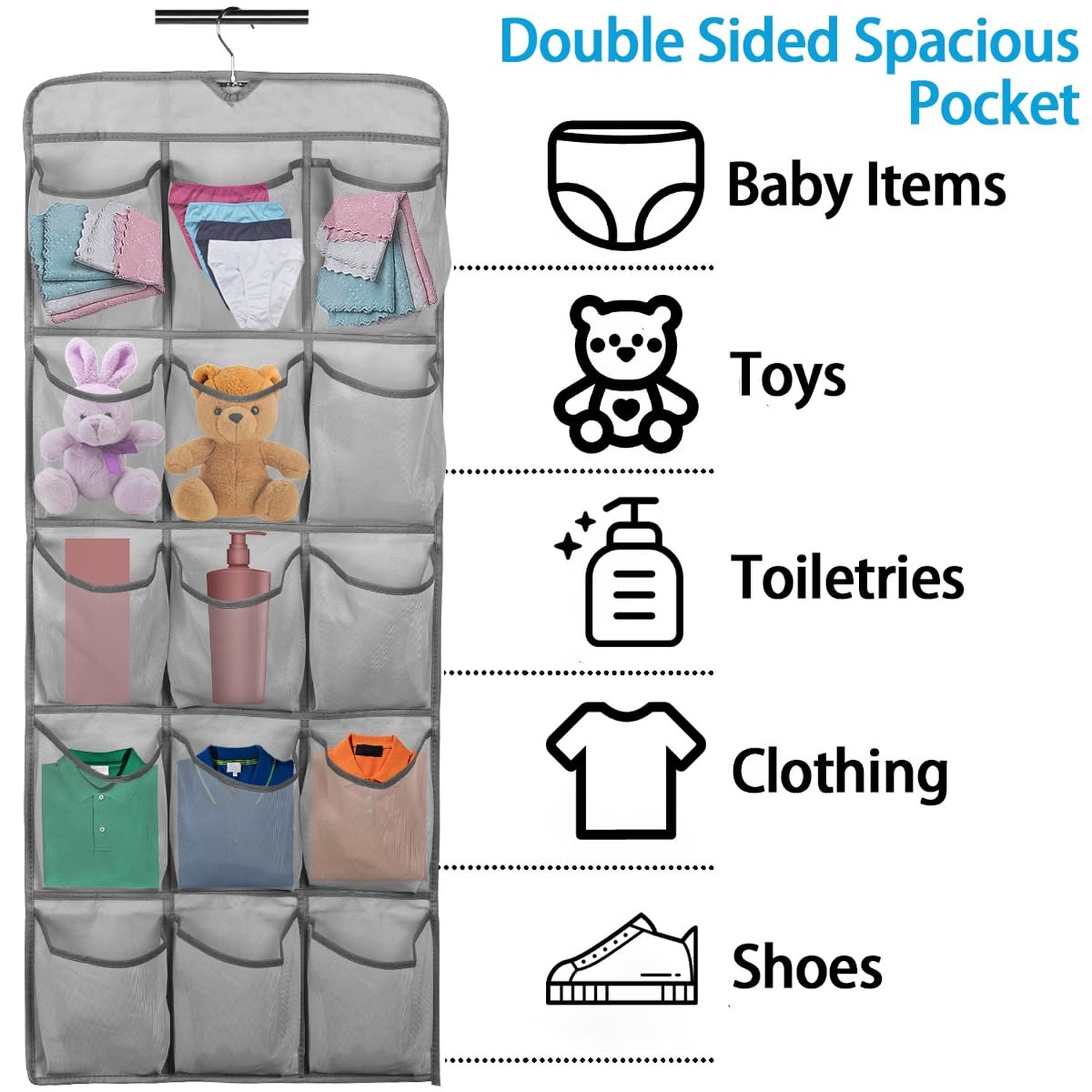 3Pcs 30 Large Pockets Dual Sided Hanging Shoe Organizer Double-Side Closet St…