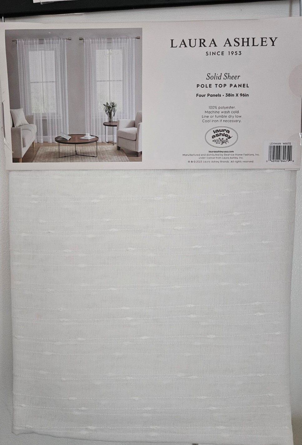 NEW! Laura Ashley White Solid Sheer Curtain 38 x 96 FOUR Pole Top Panel 4 pc SET