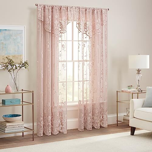 Sherry Lace Lightweight Elegant Floral Sheer Rod Pocket 54 in x 63 in Blush