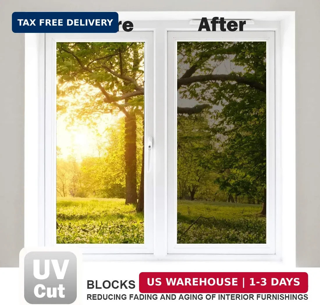 WPCTEV Window Film One Way Mirror Tint Vinyl Daytime Privacy Static Non-Adhesive