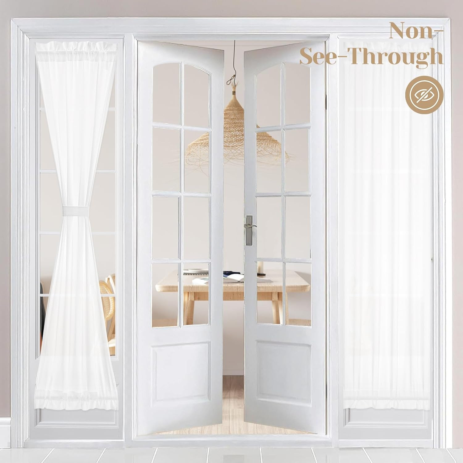 HOMEIDEAS Non-See-Through French Door Curtains Set of 2 for Front Door, Light Fi