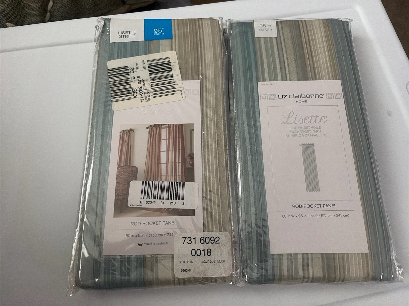 Liz Claiborne Lisette Set of 2 Rod-Pocket Panel in Aqua Dust Multi 60”X95” New