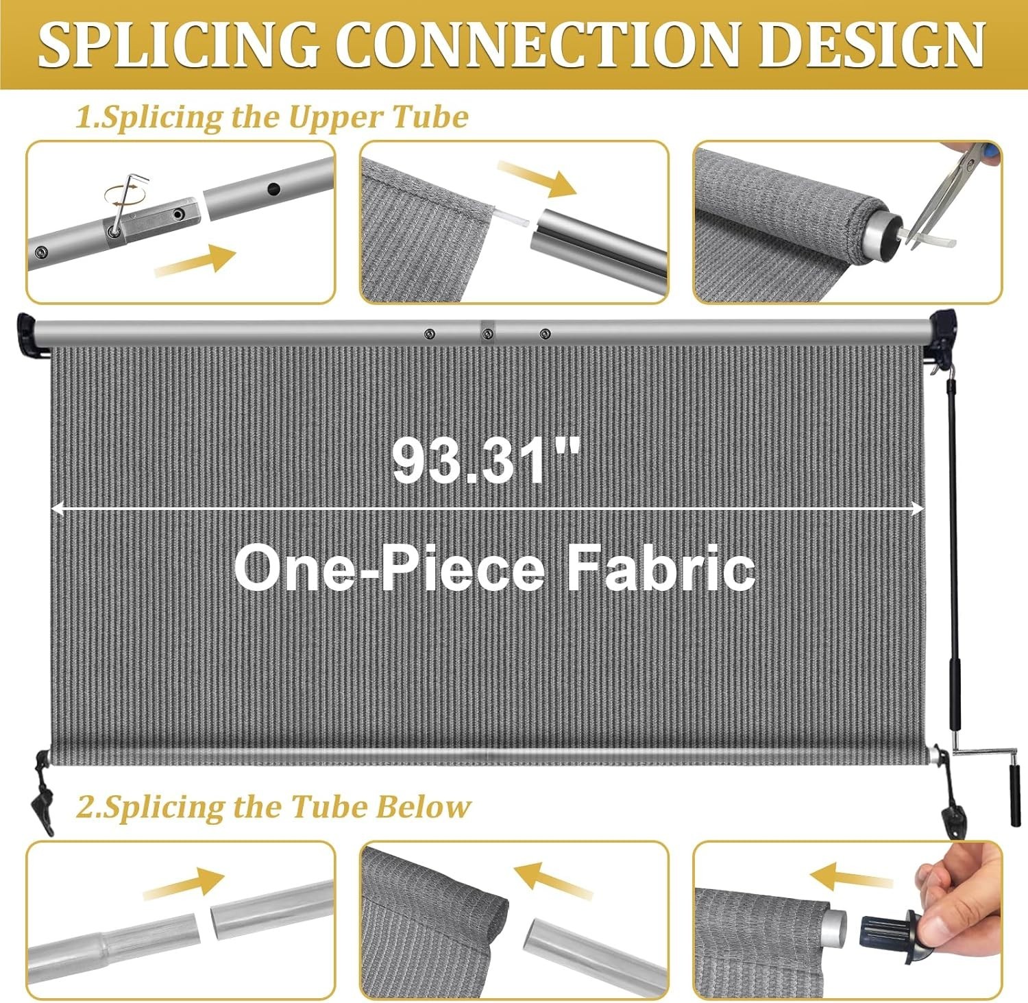 Versatile Gray Outdoor Roller Shades, 8′ W x 8′ H Cordless for Decks & Balconies