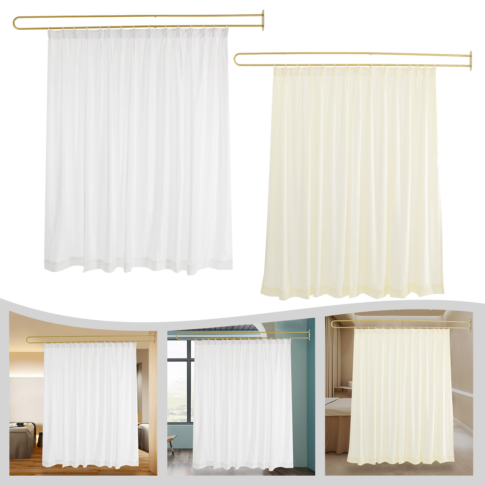 Gold/White UShape Partition Curtain Privacy Partition Curtain Livingroom Divider
