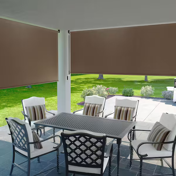 Walnut UV Blocking Fade Resistant Fabric Exterior Roller Shade 48 in. W x 96 in.