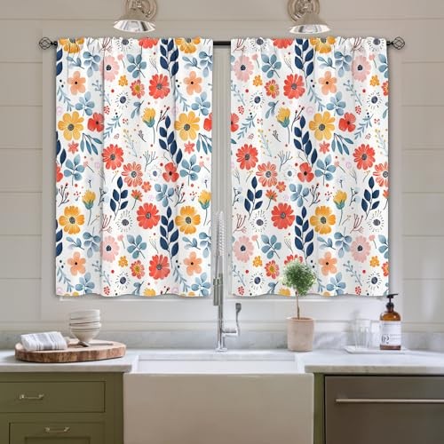 Kitchen Curtains, Spring Kitchen Window Tier Curtains, Rod Pocket Short Floral