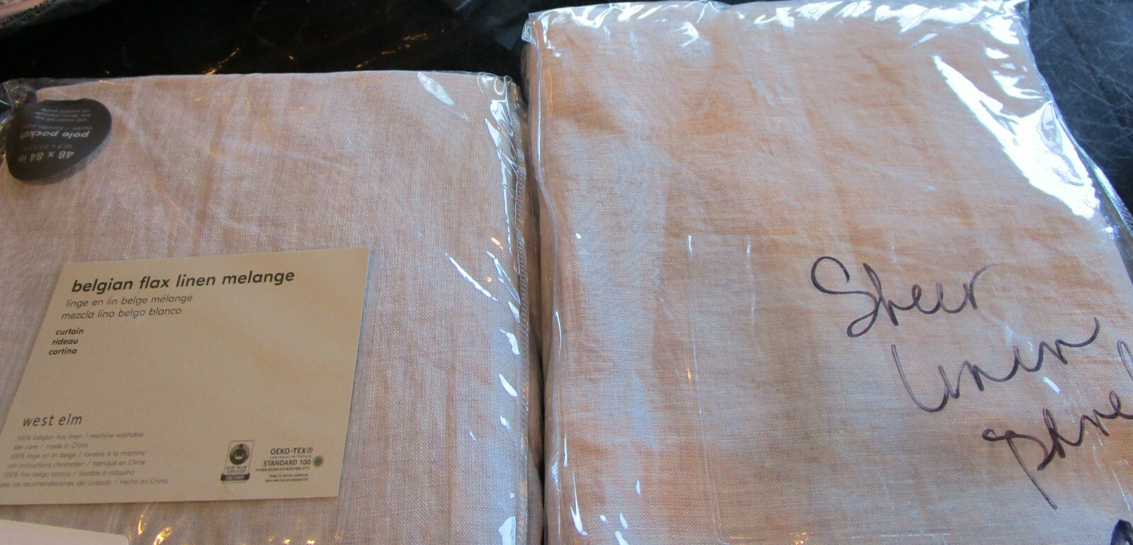 2 West Elm Sheer Belgian Flax Linen Curtains panels drapes 48 84 pale lilac New