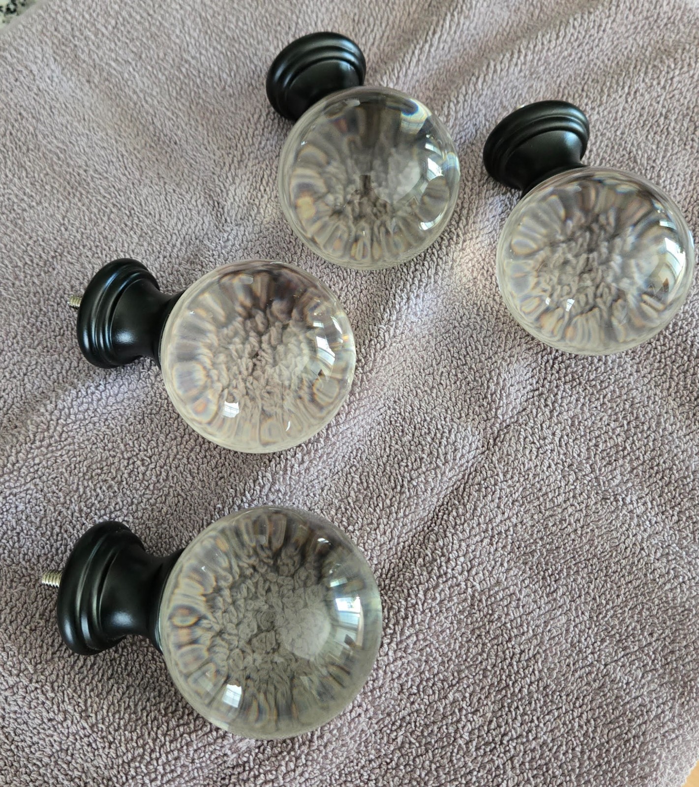 BED BATH & BEYOND BRONZE CRYSTAL ROUND FINIALS for 1 1/4″ CURTAIN ROD-SET OF 4