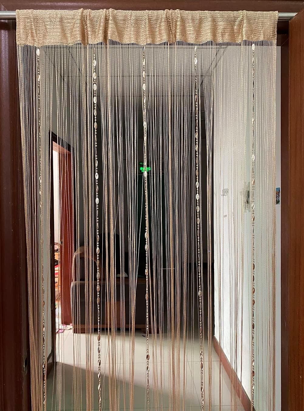 Art Deco Beaded Fringe Curtain in Champagne – 39.3″x78.5″ Decorative Divider