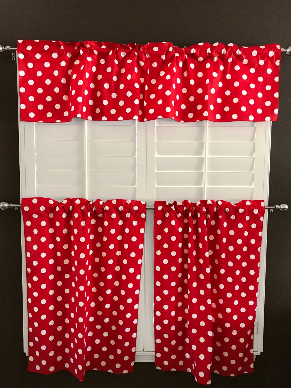 Poly Cotton Polka Dots/Spots Print 3-Piece Kitchen Valance/Tier Window Set