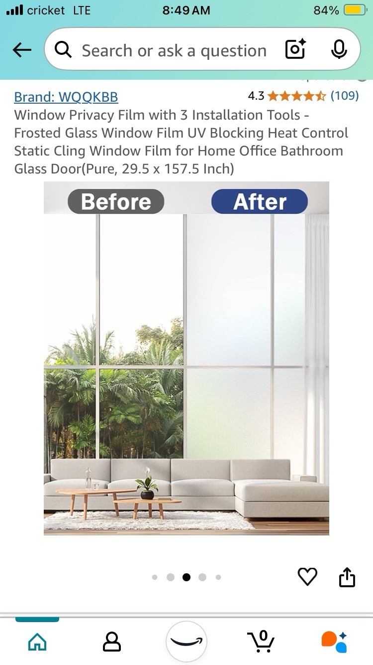 WQQKBB Window/ Glass Door Privacy Film 29.5 X 157.5 W/ Installation Tools NEW
