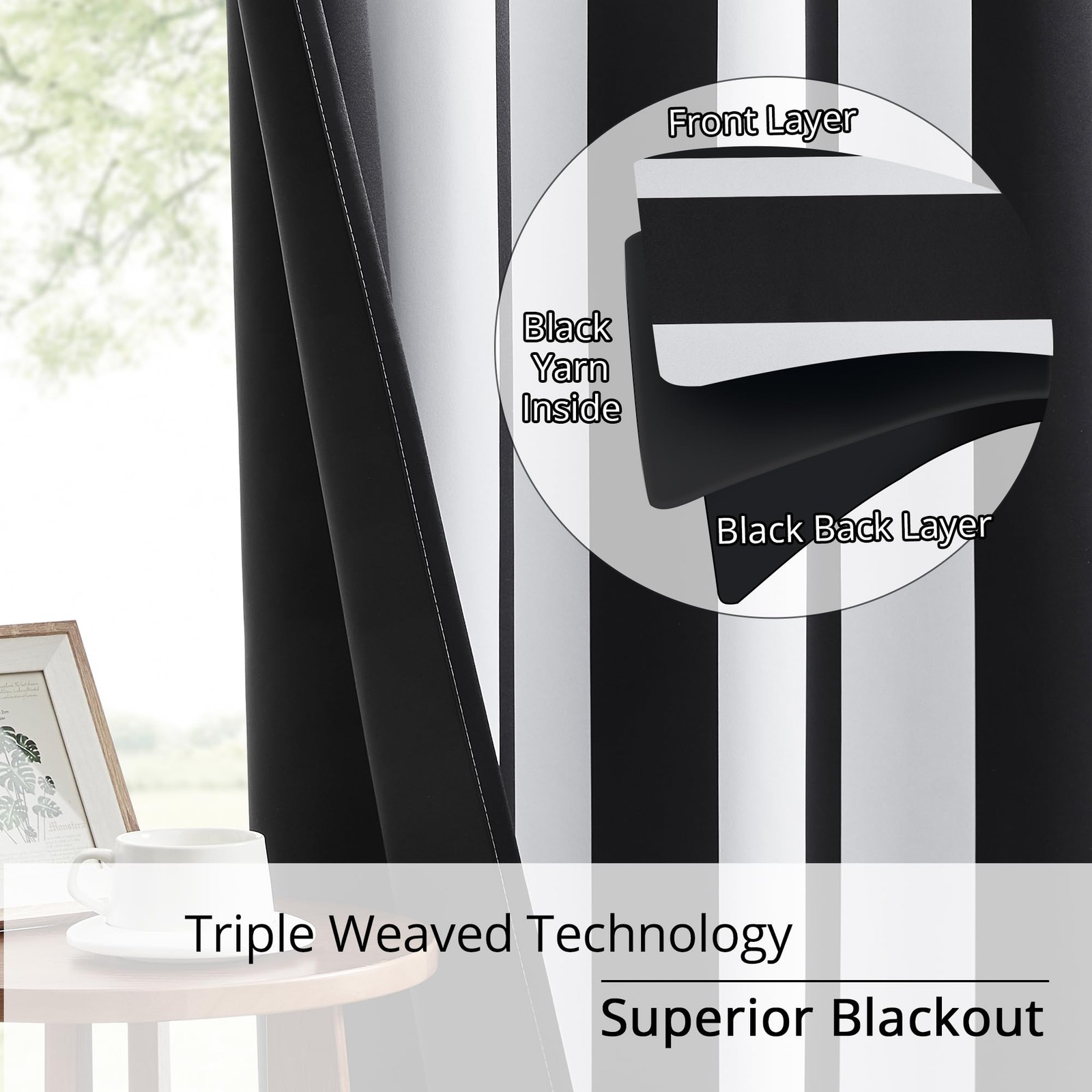 Black and White Vertical Stripe Blackout Curtains, Modern Minimalist Striped Dra