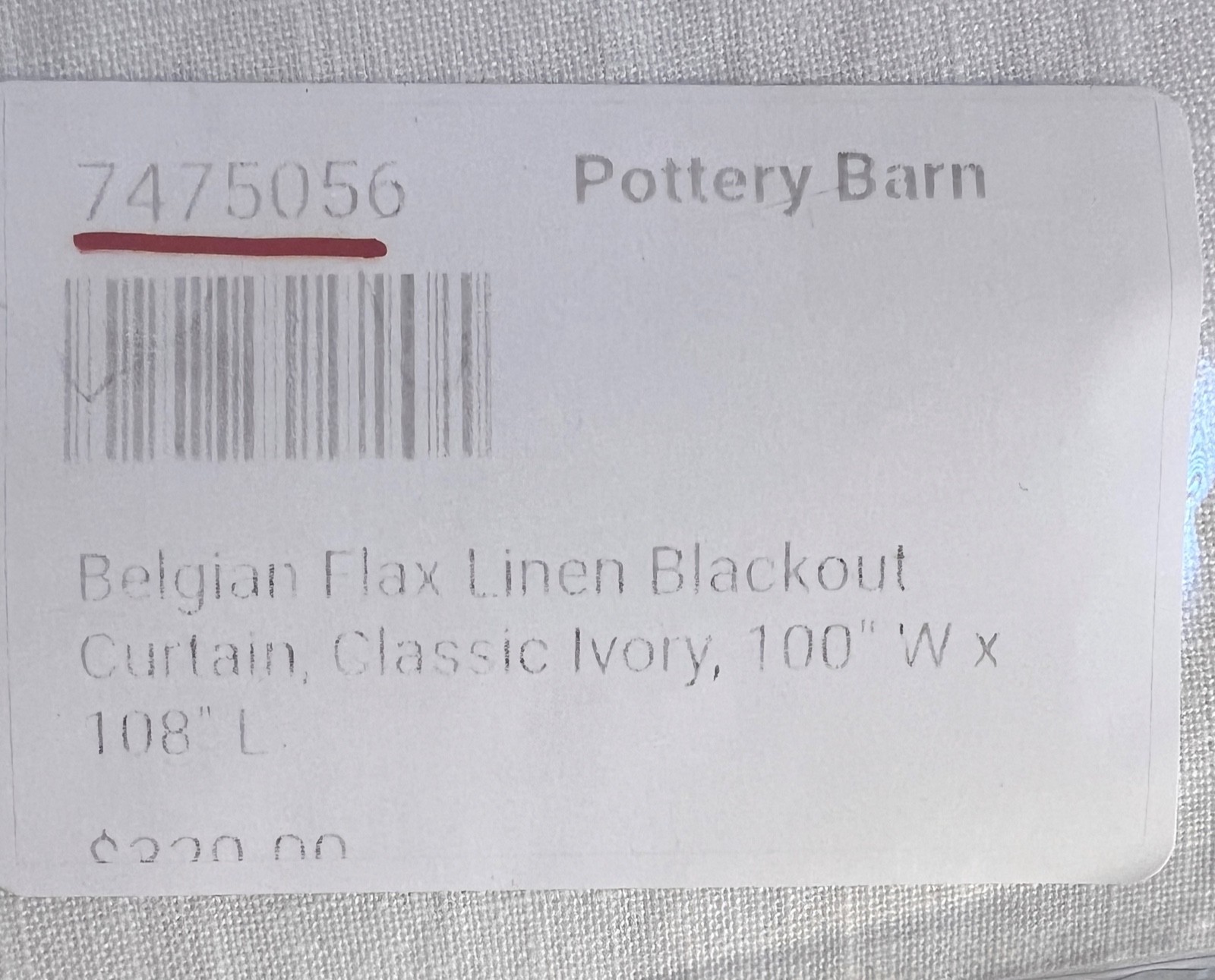Pottery Barn Belgian Flax Linen Curtain 100×108 DOUBLE WIDE ~ IVORY BLACKOUT