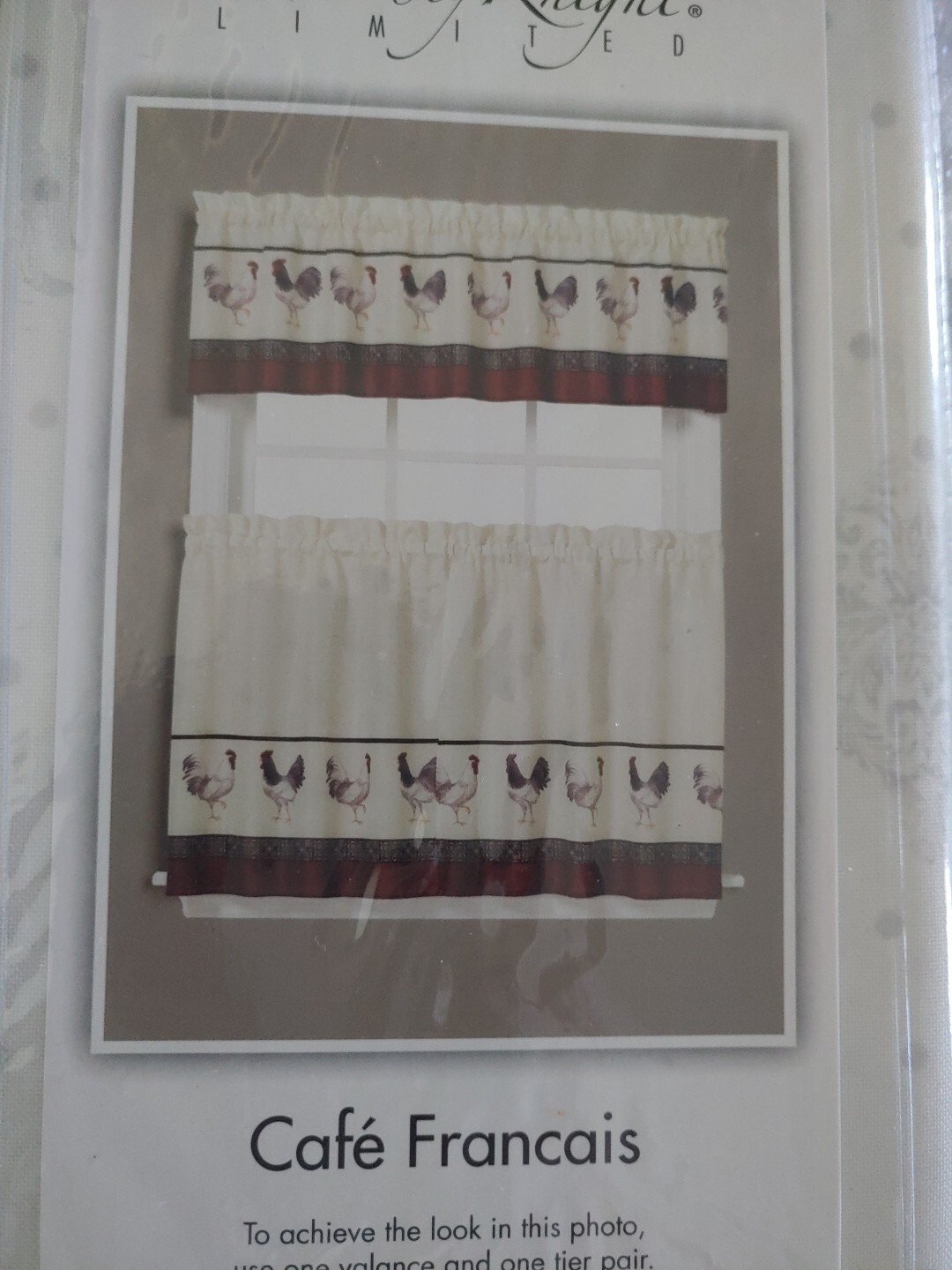 Roosters Kitchen Curtains Red White Cream Blck Burgandy – Tier Pair 56″W x36″ L