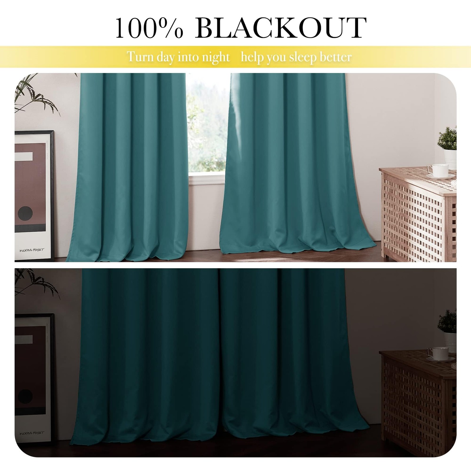 NICETOWN Blackout Curtains Sea Teal 2 PCs 52×54 inches