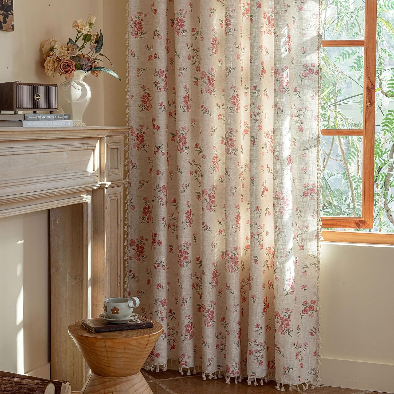 Pink Boho Floral Curtains 84 Inch Long 2 Panels, French Vintage Farmhouse Patter