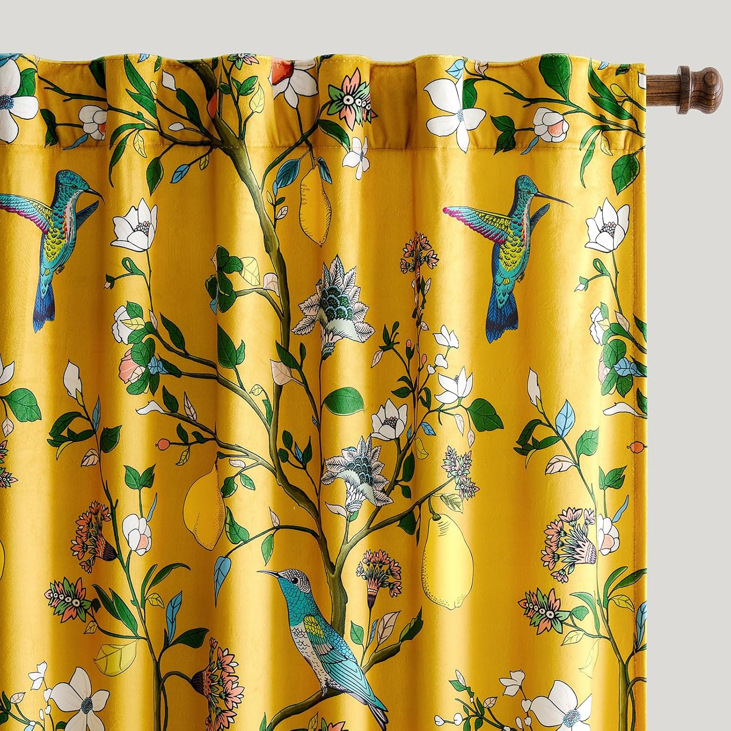 Mustard Yellow Velvet Vintage Floral Curtains 108 Inches for Living