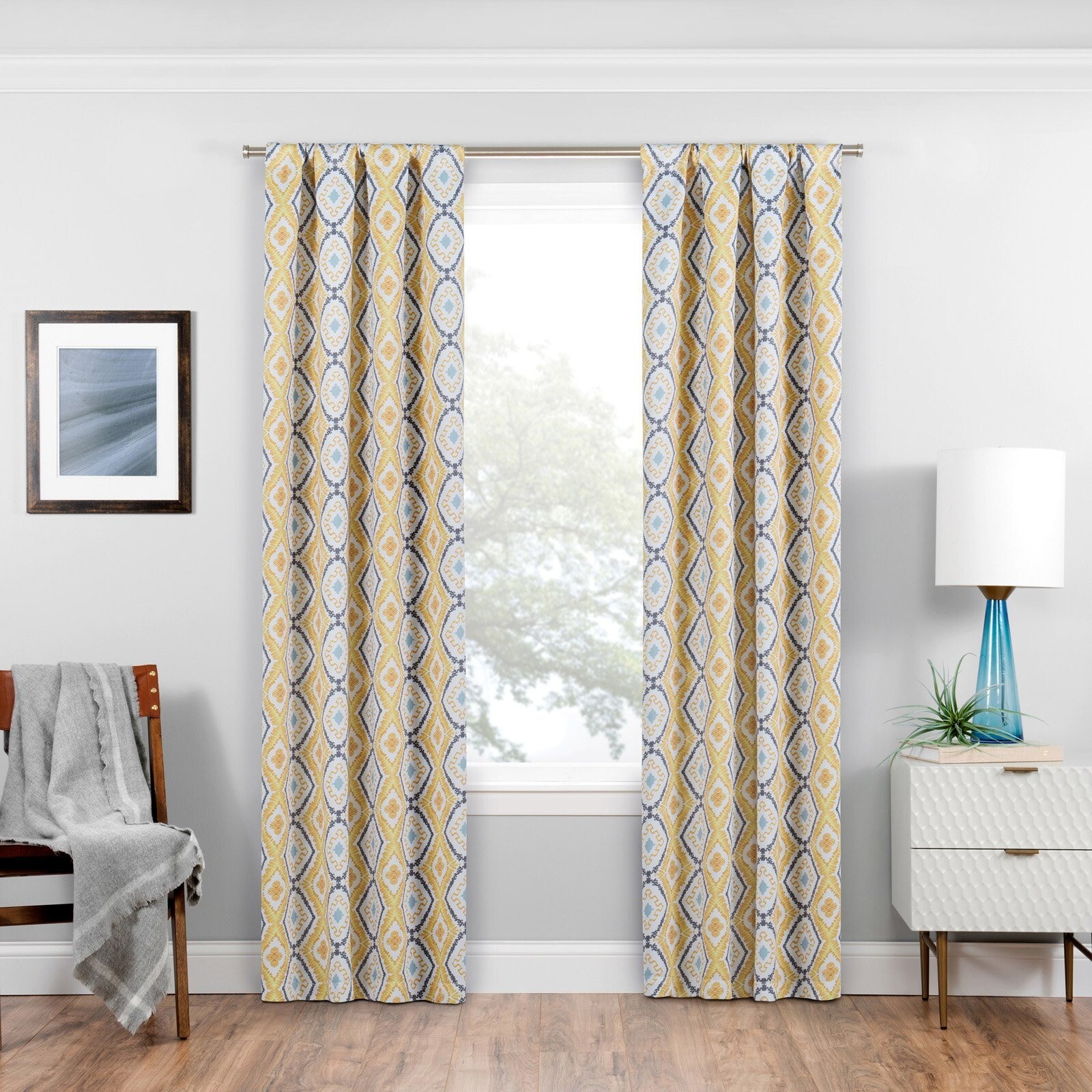Eclipse Morrow Gold Ikat Pattern 37 in. W X 84 in. L Blackout Single Curtain