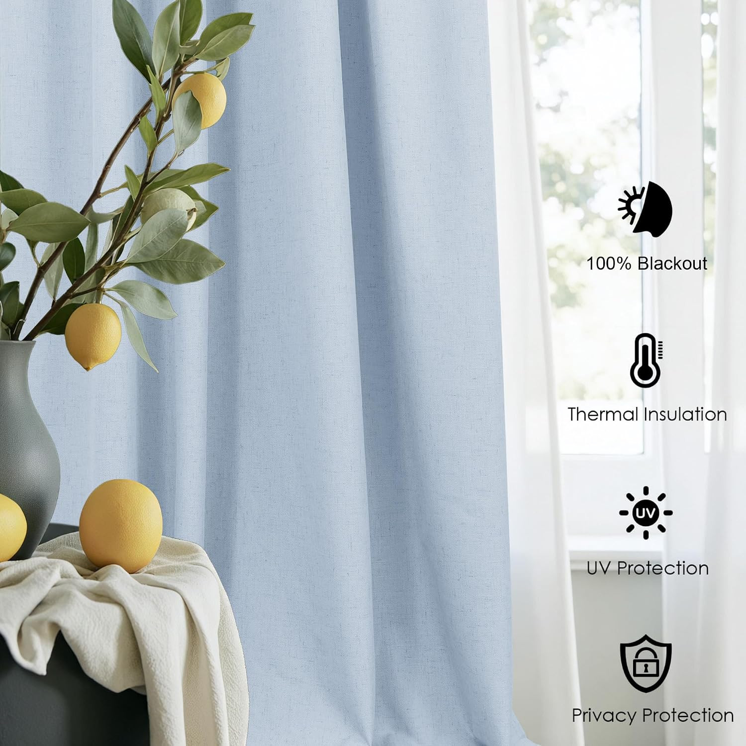 Light Blue Curtains 84 Inch Length for Bedroom 2 Panel Back Tab Pocket Pale Sky