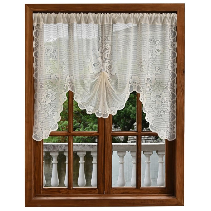59″X39″ White Semi-Sheer Floral Lace Curtain For Window Decoration Rod Pocket US