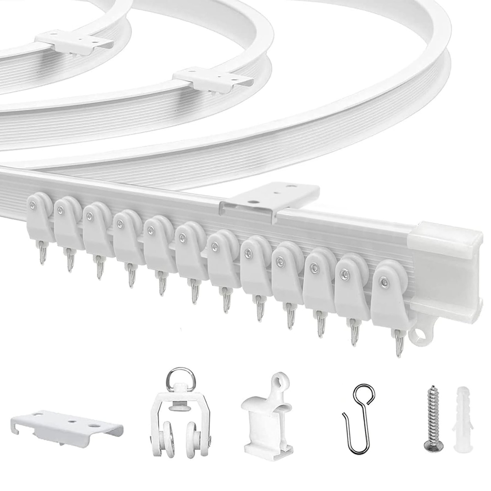 Flexible Bendable 16.4ft (5m) Curved Ceiling Mount Curtain Track, PVC White M…