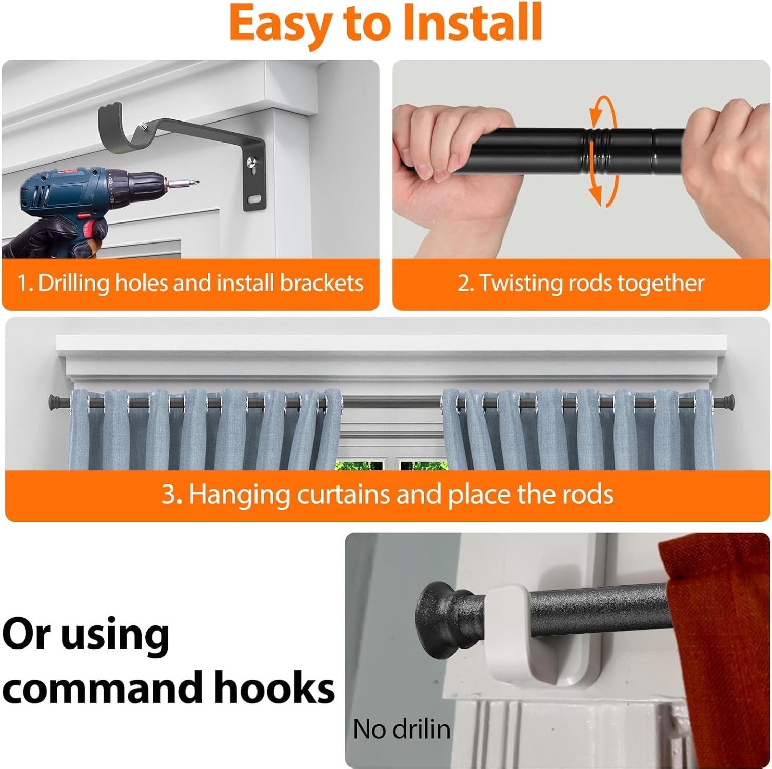 Black Curtain Rods for Window 17 to 67 Inch, Small Window Curtain Rod With Br…