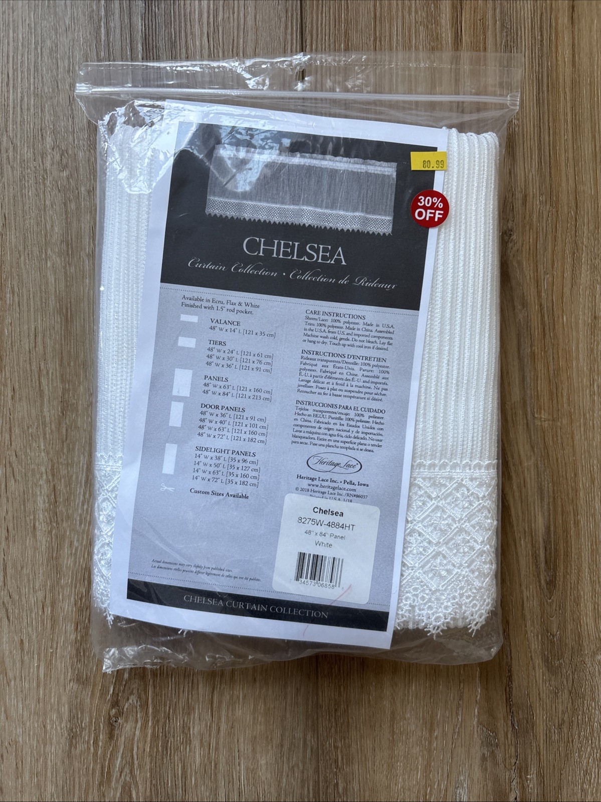 Heritage Lace Curtains, Chelsea Style, 48×84 Panel, Color: White