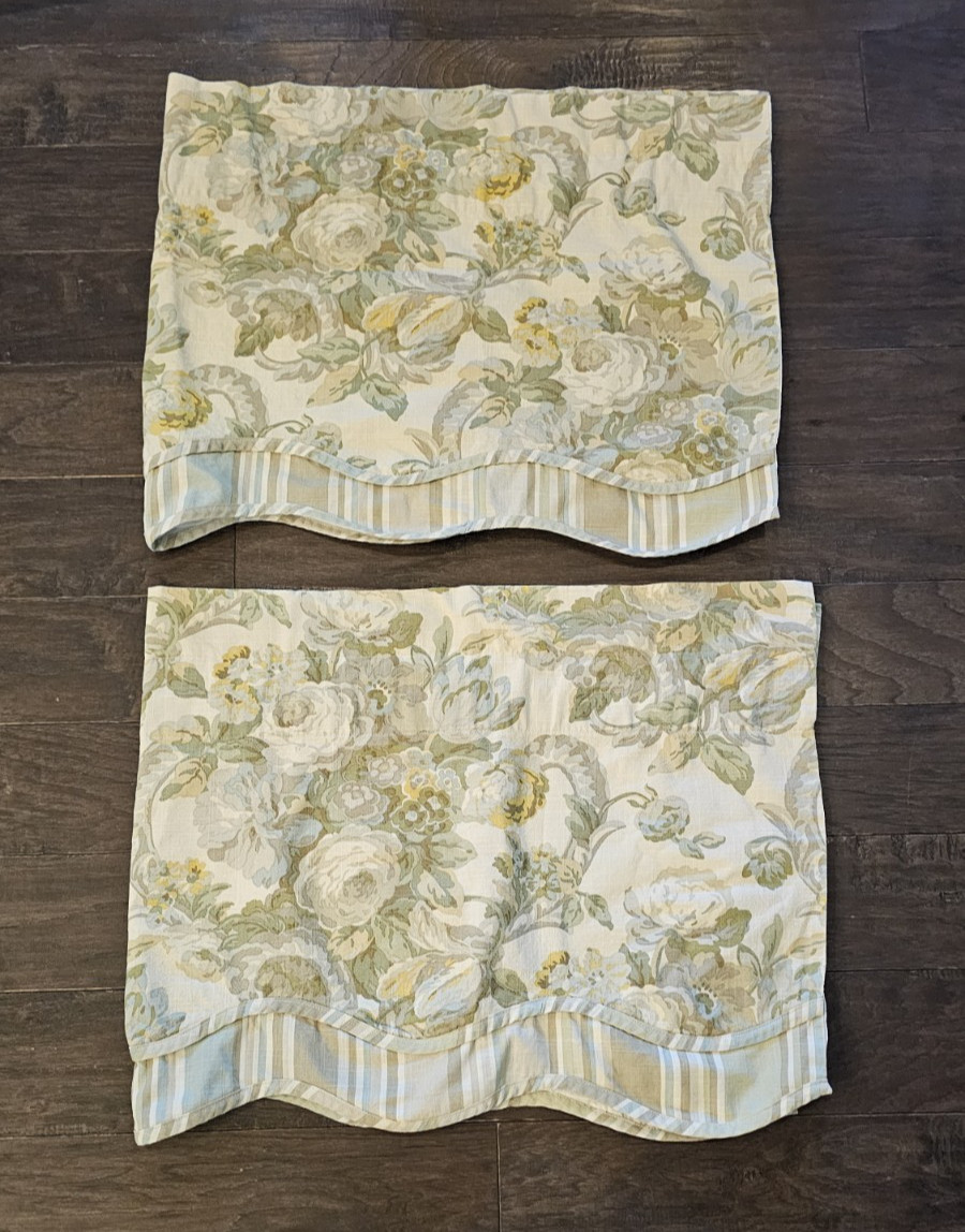 Waverly Spring Bling Window Valance Scalloped Floral Yellow Blue 52 x 18 TWO 2
