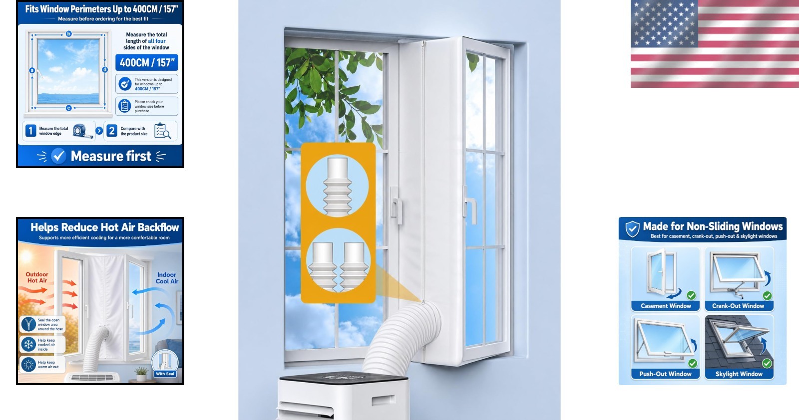 No-Drill Portable AC Window Seal Kit – 400CM/157in for Crank & Skylight Windows