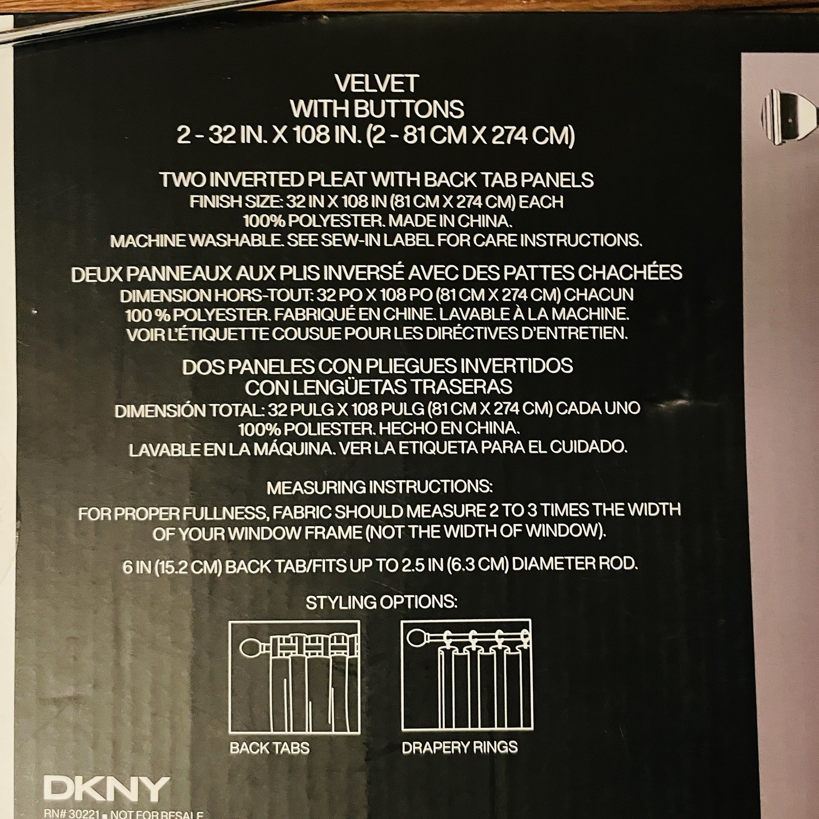 2 DKNY Velvet Inverted Pleat Navy Blue Indigo 108″ Curtain Panels With Buttons