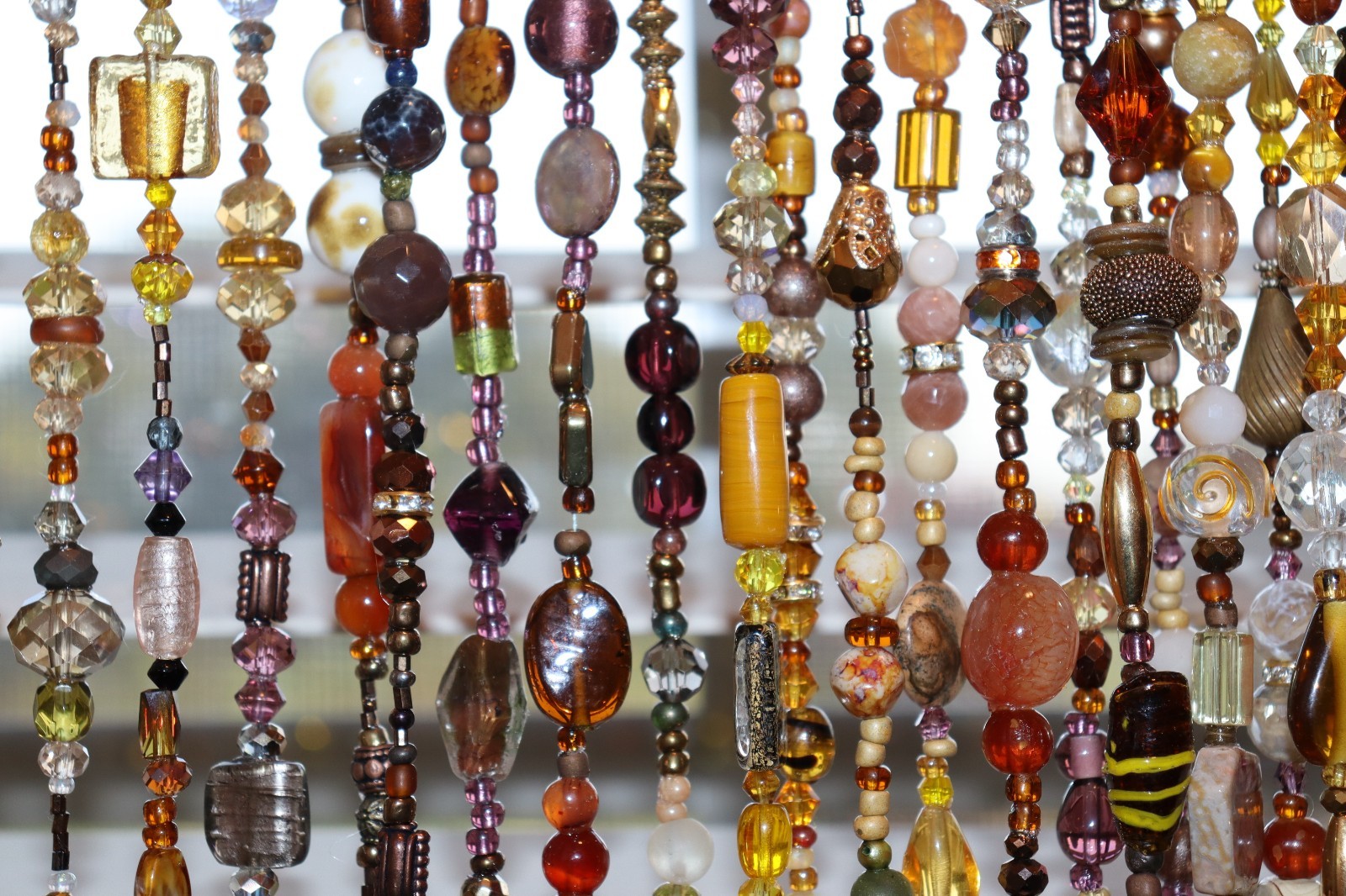 Beaded Curtain Glass and Copper Topaz Colors 50 Strands 35 Inches