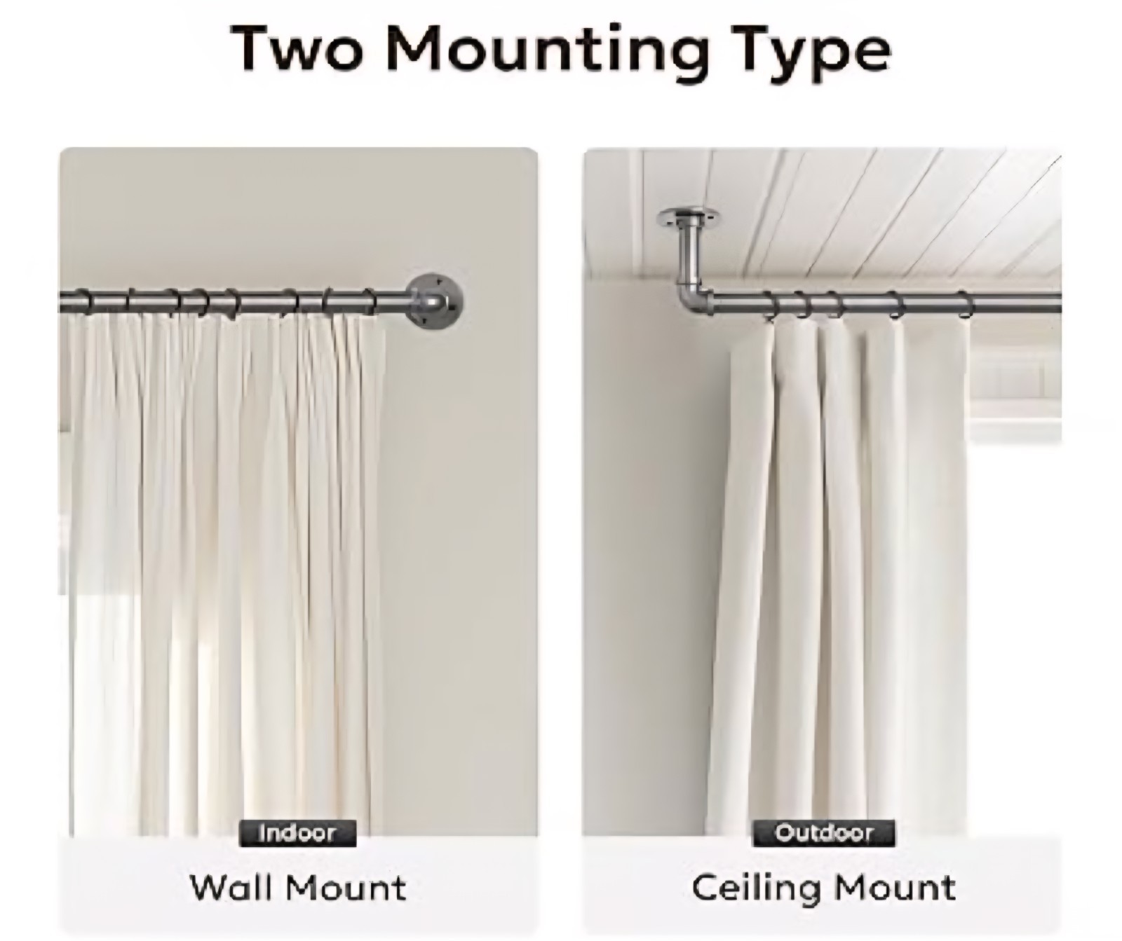 Curtain Rod for Windows 1 In Industrial Wrap Around Grey, 66″-120″ In or Outdoor