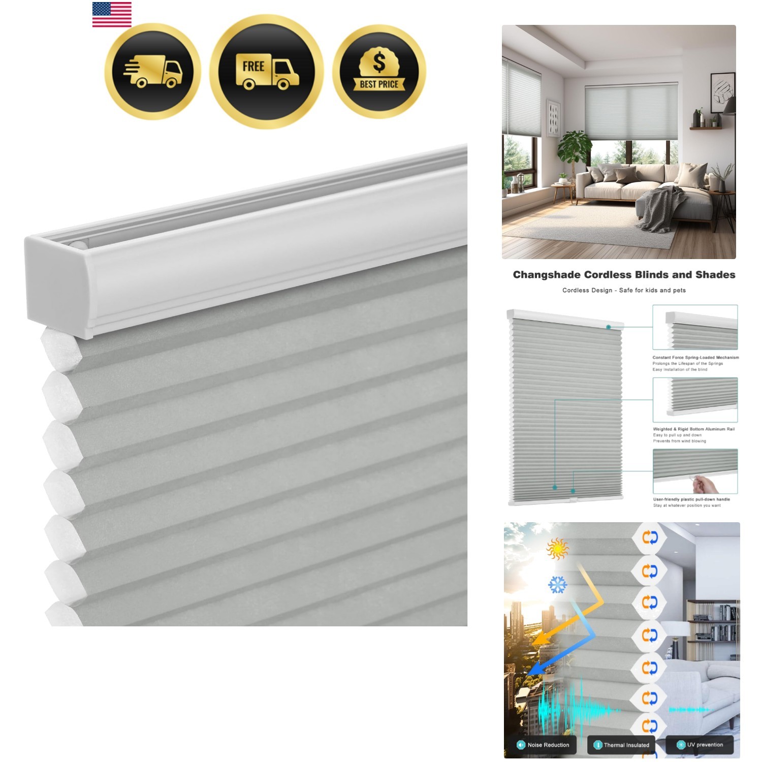 Cordless Cellular Shades,Blackout Honeycomb Shades for Windows,Pull Down Plea…