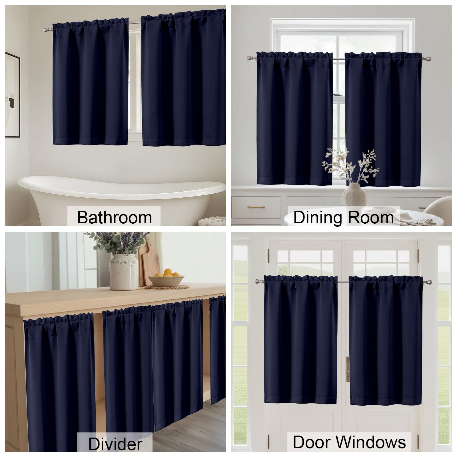Navy Blue Blackout Curtains for Small Window Treatment, Light Blocking Short …