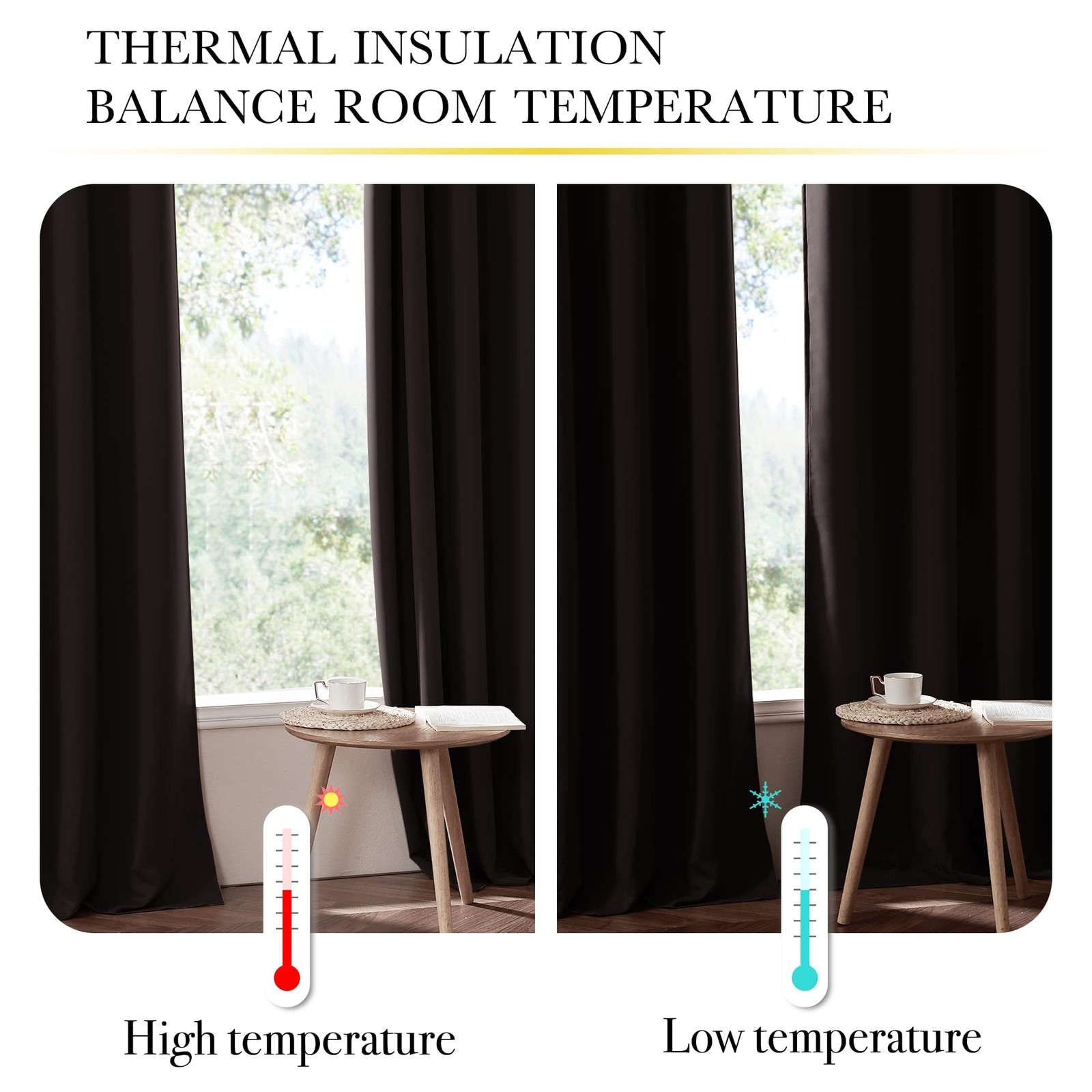 NICETOWN Blackout Thermal Curtains Brown 52×63 Inch 2 Panels