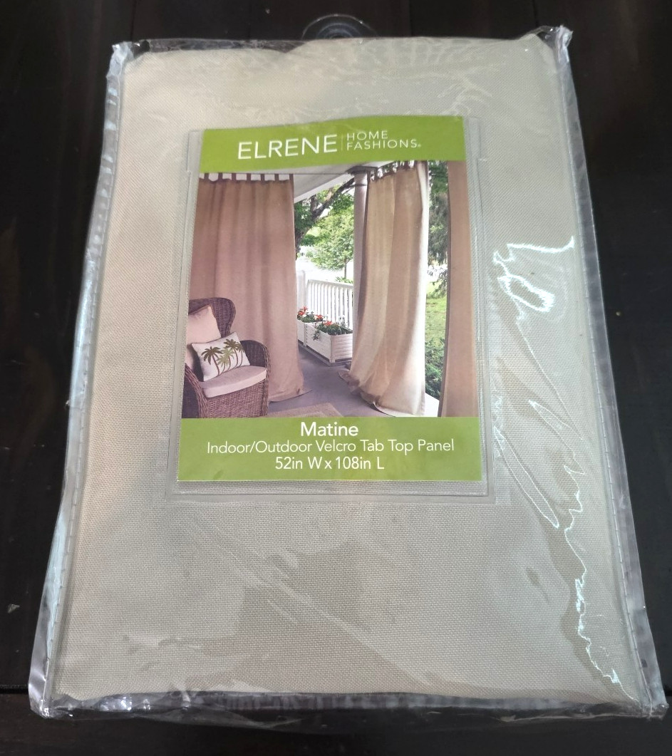 Elrene Matine 108 x 52 Inch Indoor/Outdoor Tab Top 1 Panel in Taupe BRAND NEW