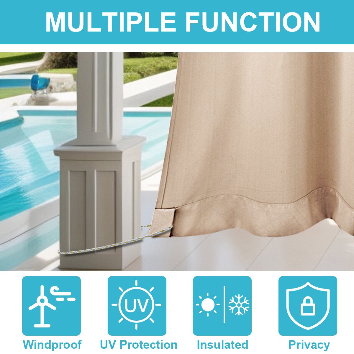 Single Panel Outdoor Curtains Waterproof Outside Privacy Curtains for Patio