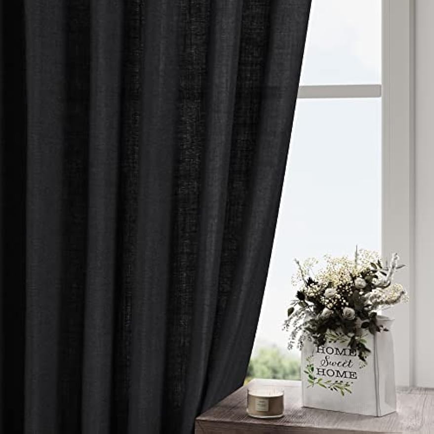 Black linen curtains, 84 inches long, 2 panels