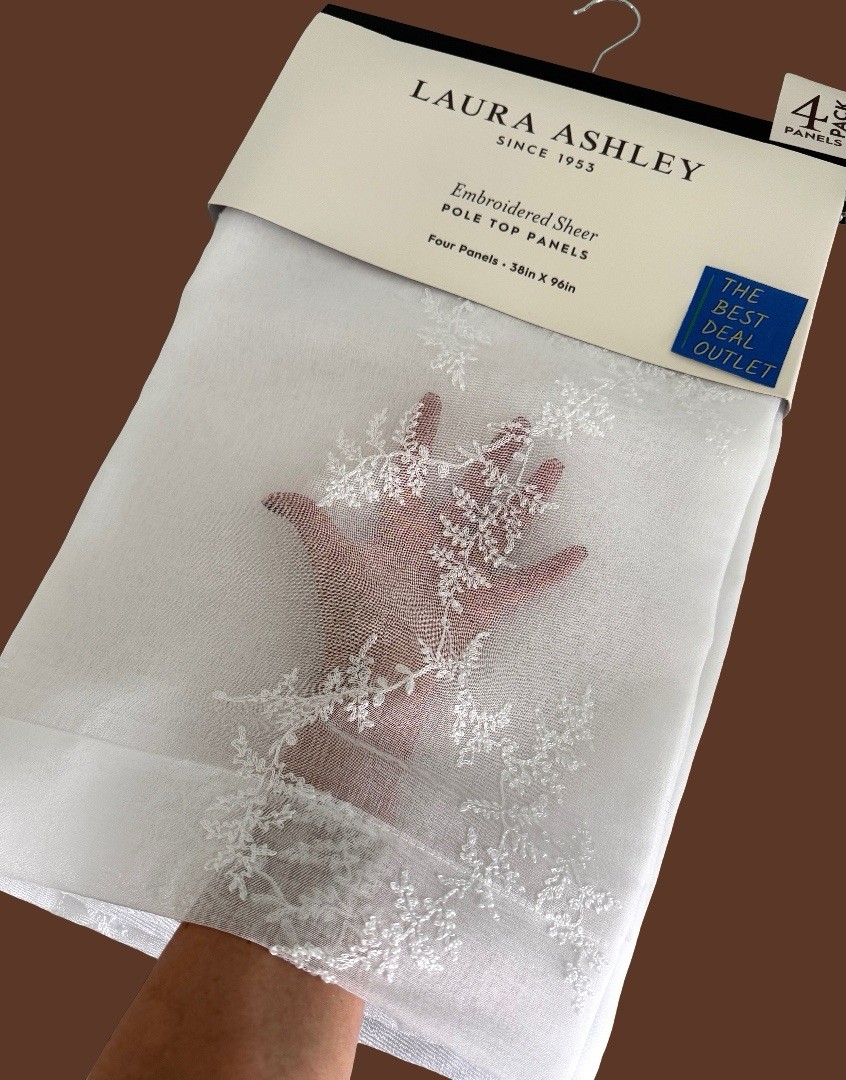 Laura Ashley Window Curtains 4 Panels 38 x 96″ Snow White Embroidered Sheer